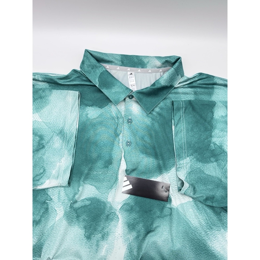 2XL Adidas Men's Ultimate Polo Cloud Print Golf Shirt,Green/Wndr Silver,Size 2XL